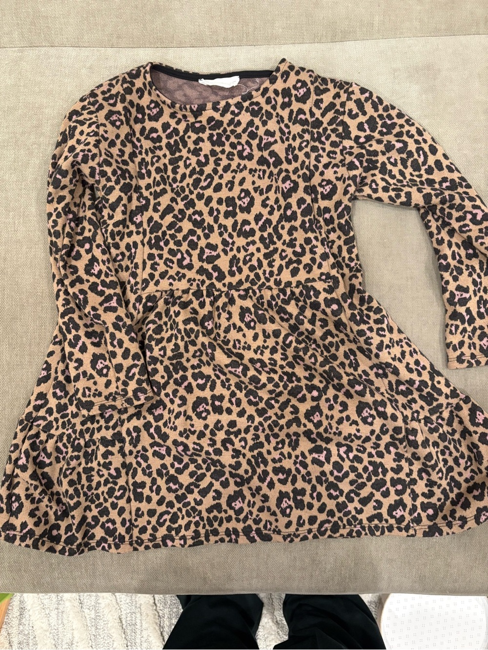 Zara Leopard Print Dress in Tan, Black & Pink